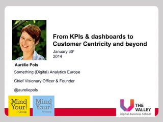 @aureliepols
From KPIs & dashboards to
Customer Centricity and beyond
January 30th
2014
Aurélie Pols
Something (Digital) Analytics Europe
Chief Visionary Officer & Founder
@aureliepols
 