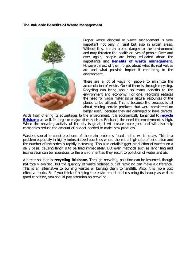 The Valuable Benefits of Waste Management