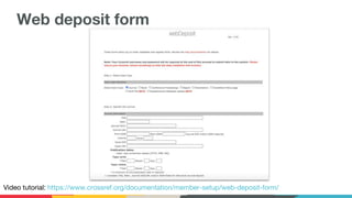 Web deposit form
Video tutorial: https://www.crossref.org/documentation/member-setup/web-deposit-form/
 