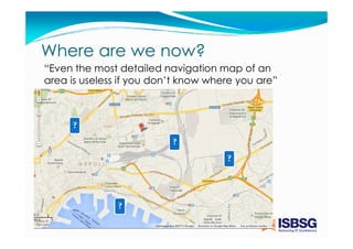 Where are we now?
“Even the most detailed navigation map of an
area is useless if you don’t know where you are”

?
?
?

?

 