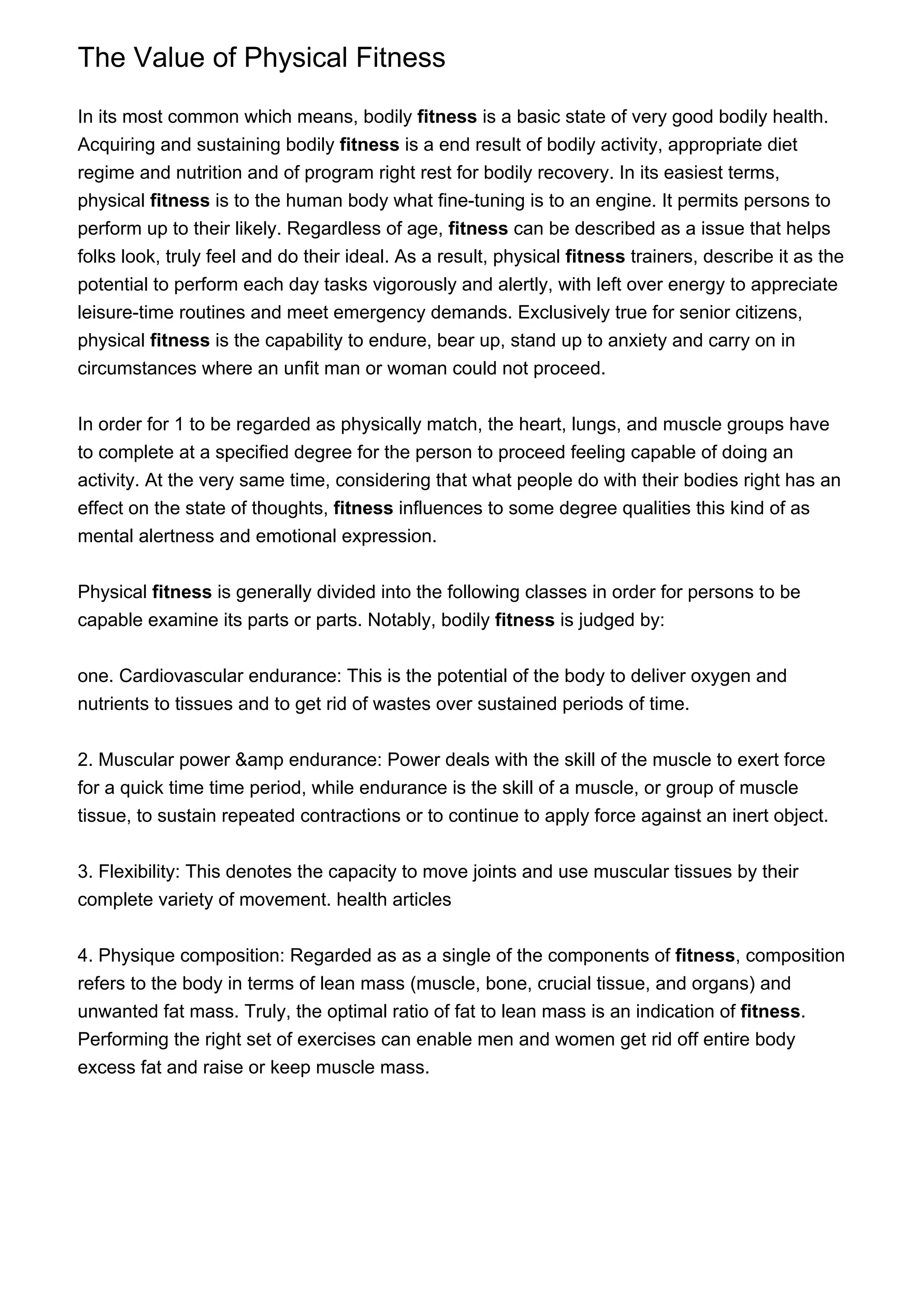 The Value of Physical Fitness | PDF