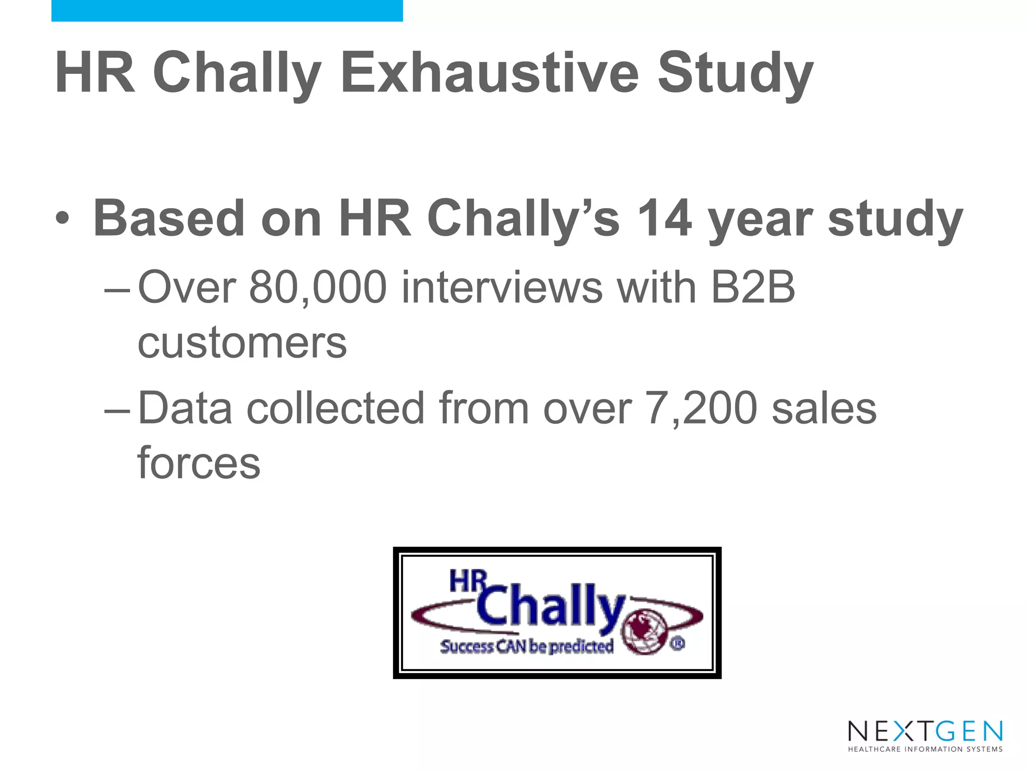 HR Chally Exhaustive Study 
•Based on HR Chally’s 14 year study 
–Over 80,000 interviews with B2B customers 
–Data collected from over 7,200 sales forces  