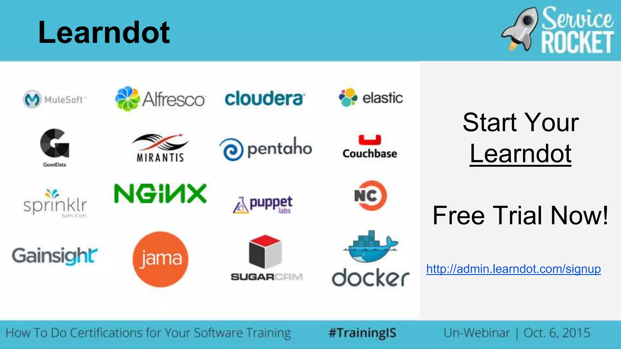Start Your
Learndot
Free Trial Now!
http://admin.learndot.com/signup
Learndot
 