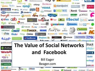 The Value of Social Networks
and Facebook
Bill Eager
Beager.com
 
