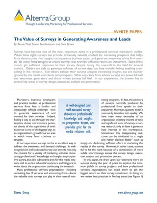 Alterra Group Insights:  The Value of Surveys in Generating Awareness and Leads By Bernie Thiel, Susan Buddenbaum and Sam Brown 