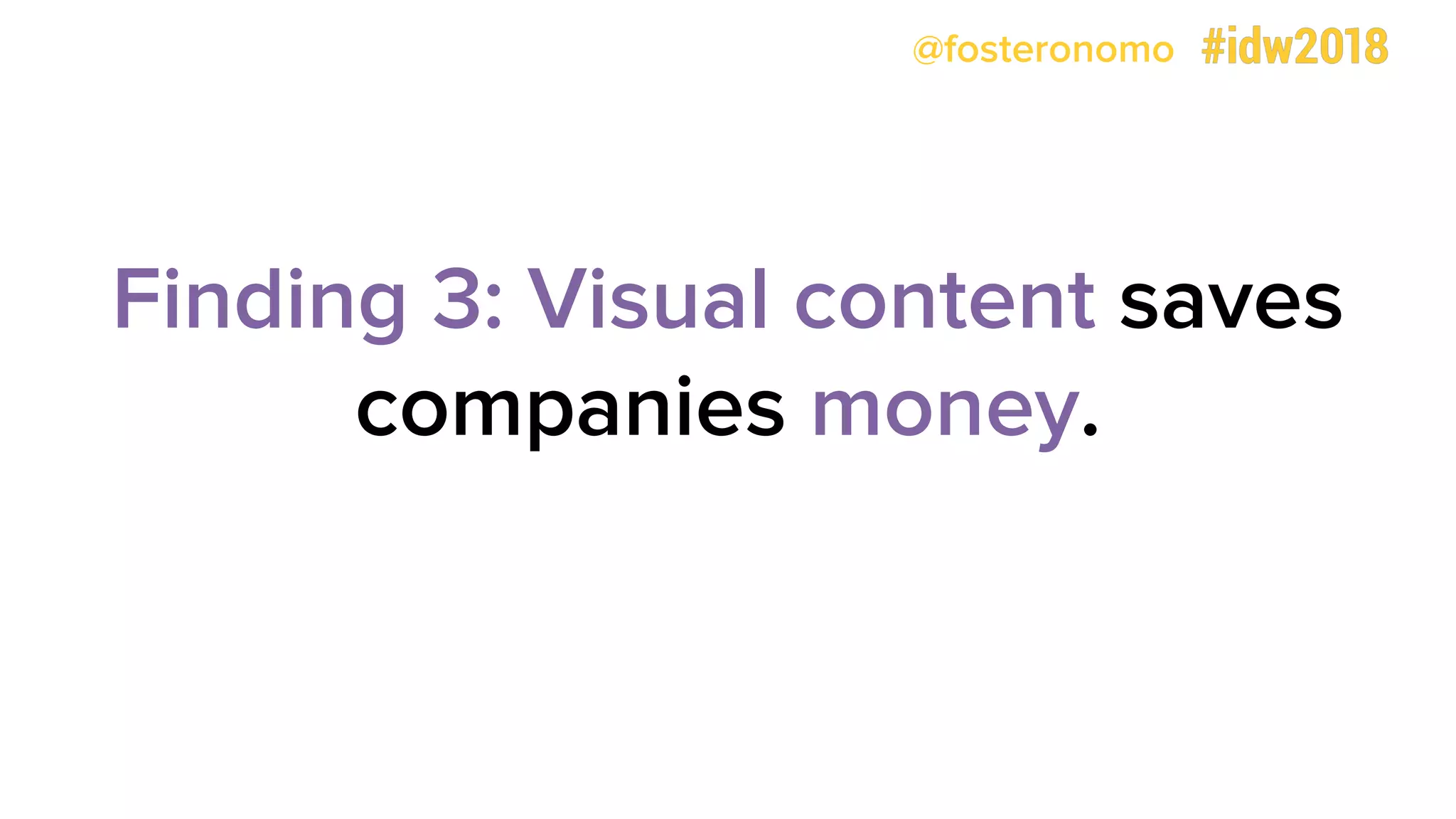 @fosteronomo
Finding 3: Visual content saves
companies money.
 