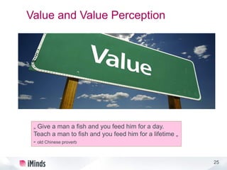 25
Value and Value Perception
„ Give a man a fish and you feed him for a day.
Teach a man to fish and you feed him for a lifetime „
- old Chinese proverb
 