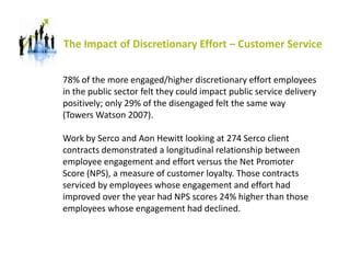 The Impact of Discretionary Effort – Customer Service
78% of the more engaged/higher discretionary effort employees
in the...