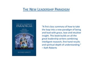 THE NEW LEADERSHIP PARADIGM
“A first class summary of how to take
the leap into a new paradigm of being
and lead with grace, love and intuitive
insight. This book builds on all the
great leadership writers combining
intelligent research, first hand results
and spiritual depth of understanding.”
– Kath Roberts
 