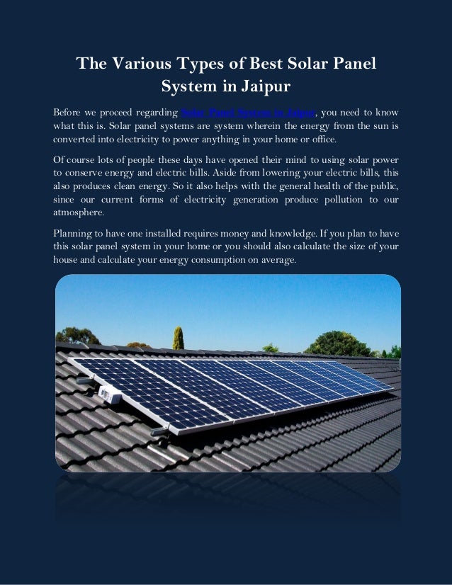 The Various Types Of Best Solar Panel System In Jaipur