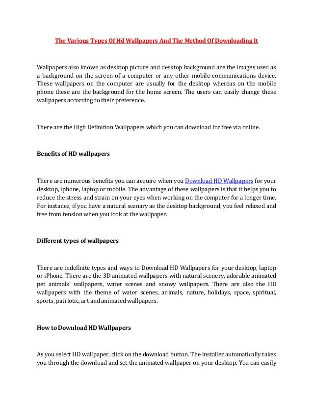 The Various Types Of Hd Wallpapers And The Method Of