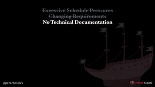 @petecheslock
Excessive Schedule Pressures 
Changing Requirements 
No Technical Documentation 
No Documented Project Plan ...