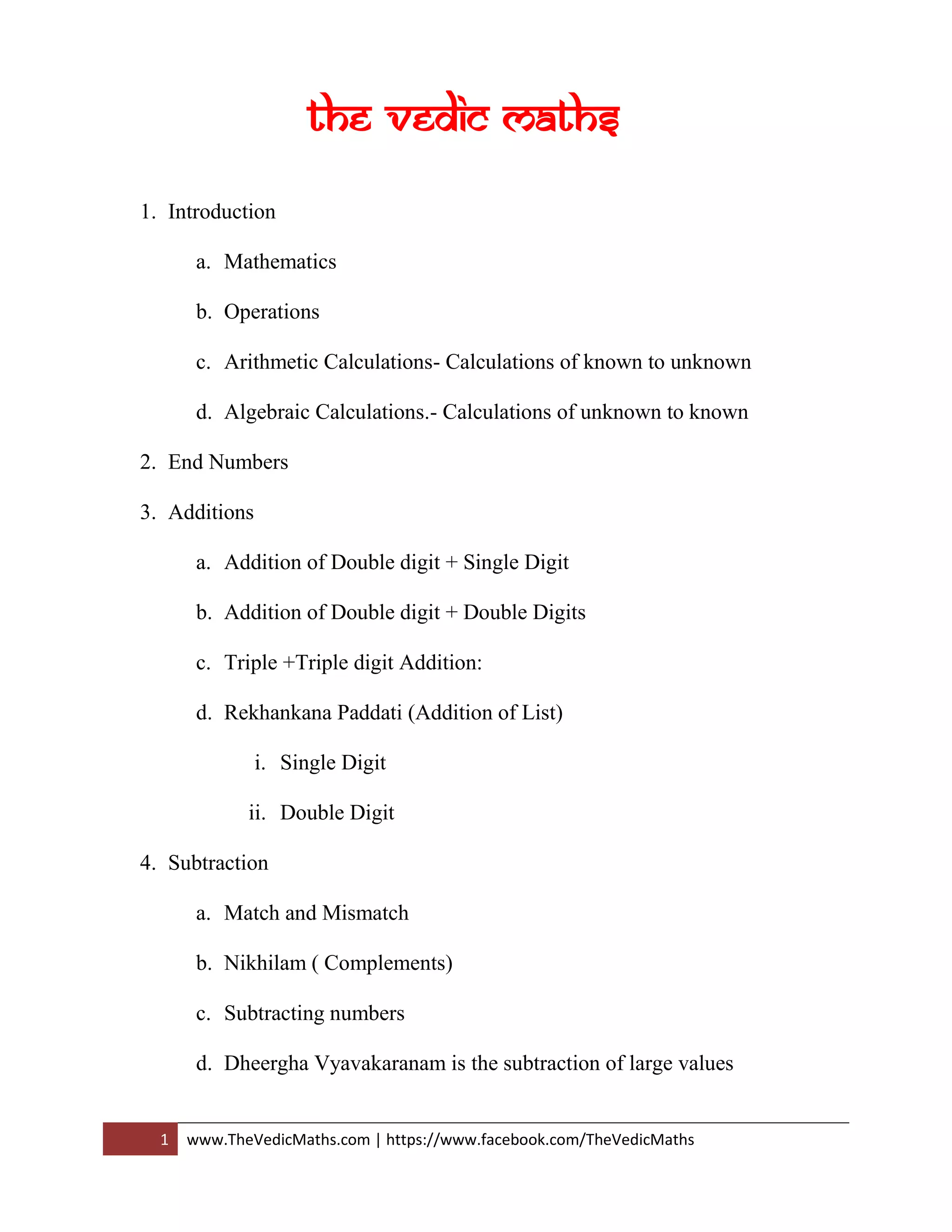 The Vedic Maths Contents Pdf