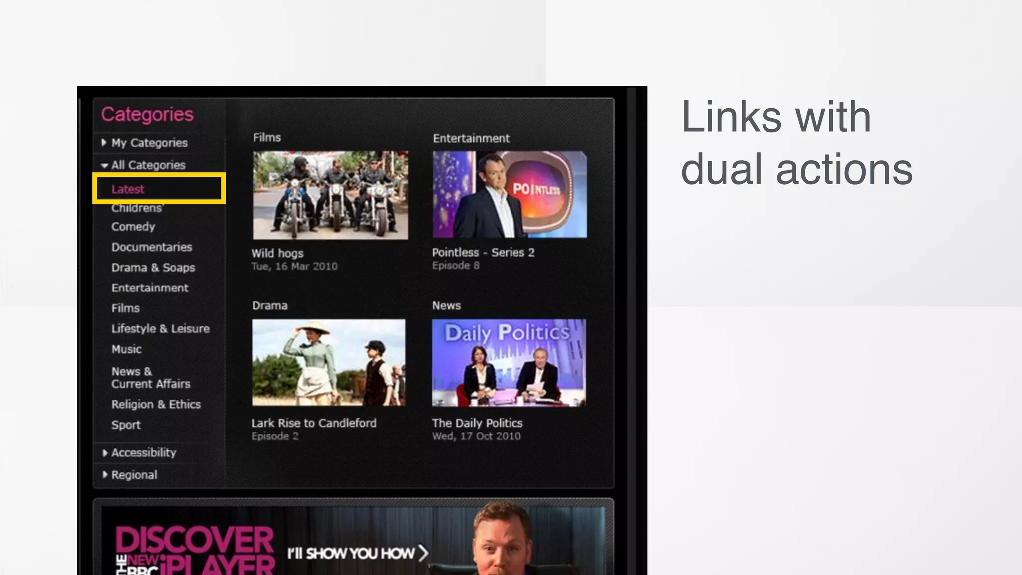 Links with
dual actions
 