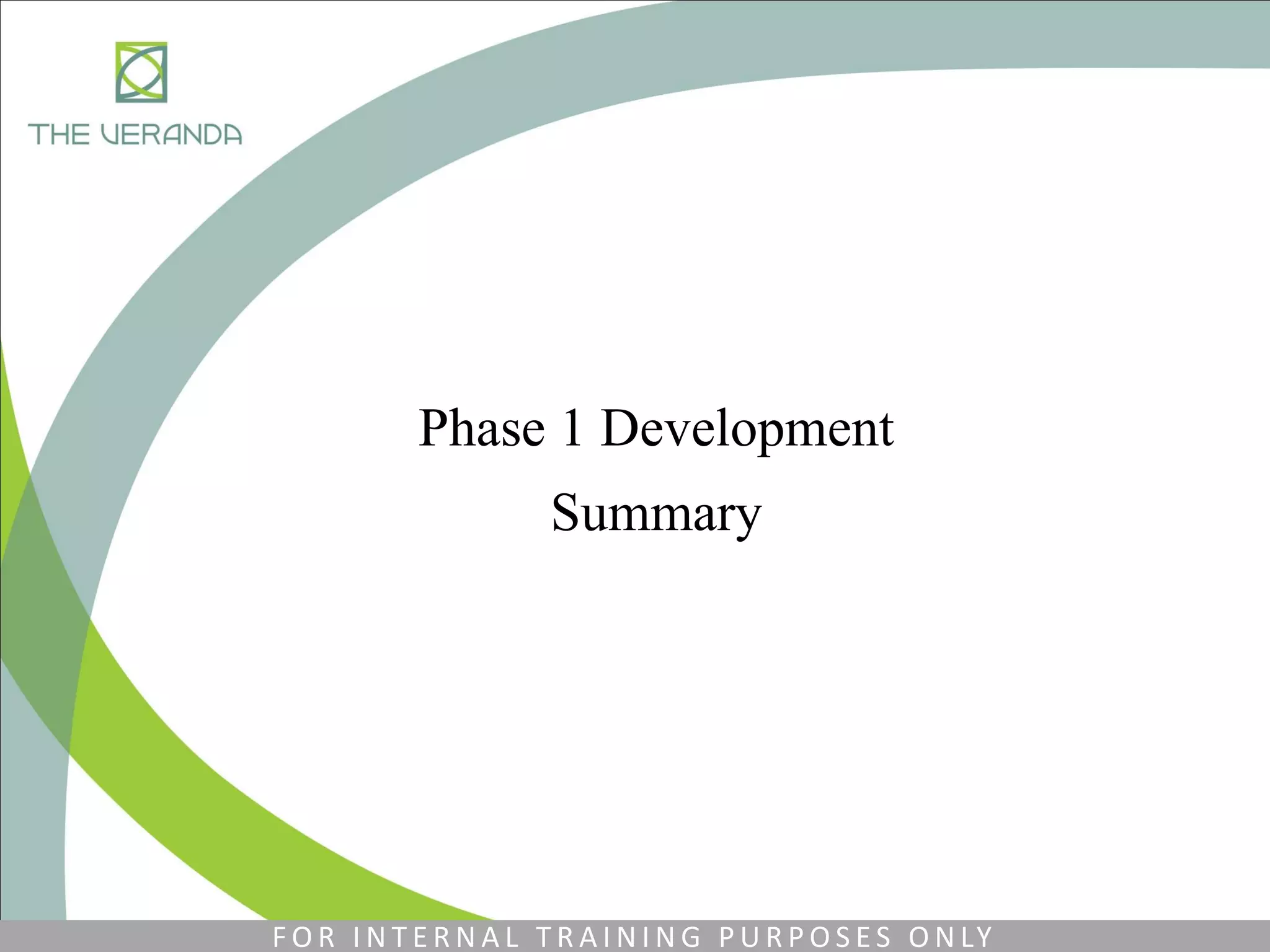 Phase 1 Development
Summary
F O R I N T E R N A L T R A I N I N G P U R P O S E S O N LY
 