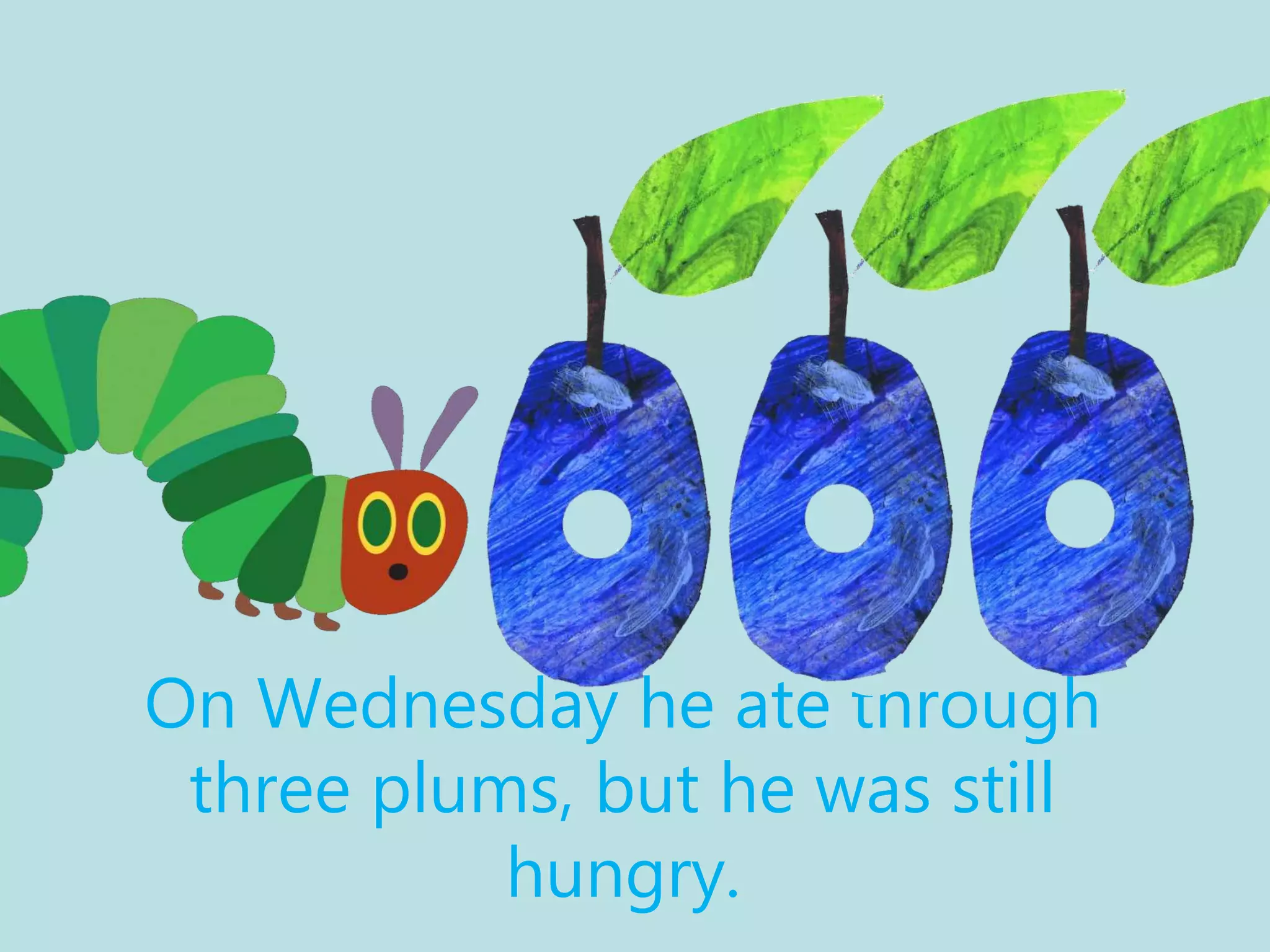 On Wednesday he ate through
three plums, but he was still
hungry.