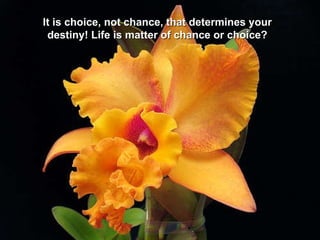 It is choice, not chance, that determines your destiny! Life is matter of chance or choice? 