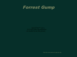 Forrest Gump 
QuickTime™ and a 
YUV420 codec decompressor 
are needed to see this picture. 
Click the movie above to play the clip. 
 
