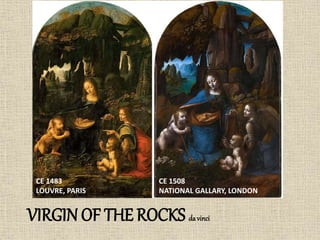 CE 1483 
LOUVRE, PARIS 
CE 1508 
NATIONAL GALLARY, LONDON 
VIRGIN OF THE ROCKS da vinci 
 