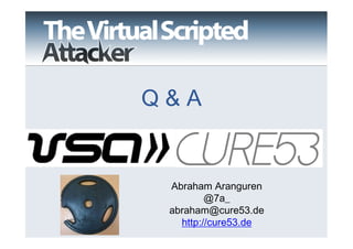 Q&A
Abraham Aranguren
@7a_
abraham@cure53.de
http://cure53.de