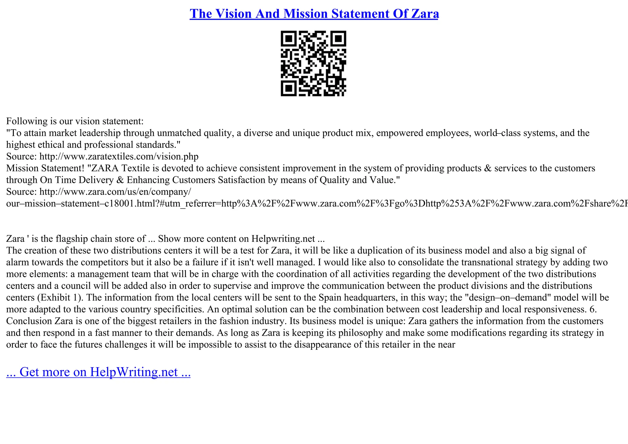 Zara Values Zara Mission And Vision Statement Analysis – TUYMCH