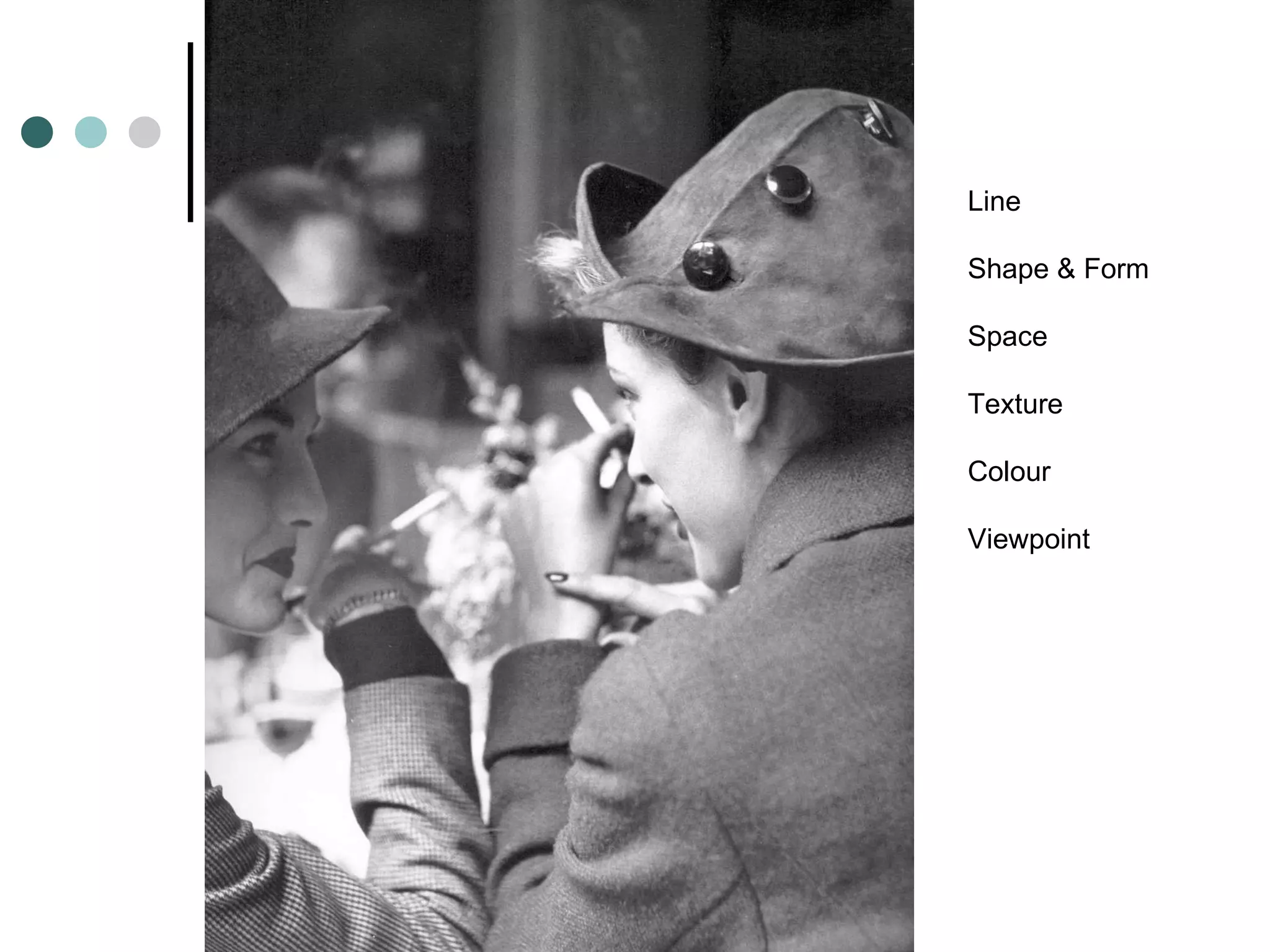 Line  Shape & Form Space  Texture  Colour  Viewpoint 