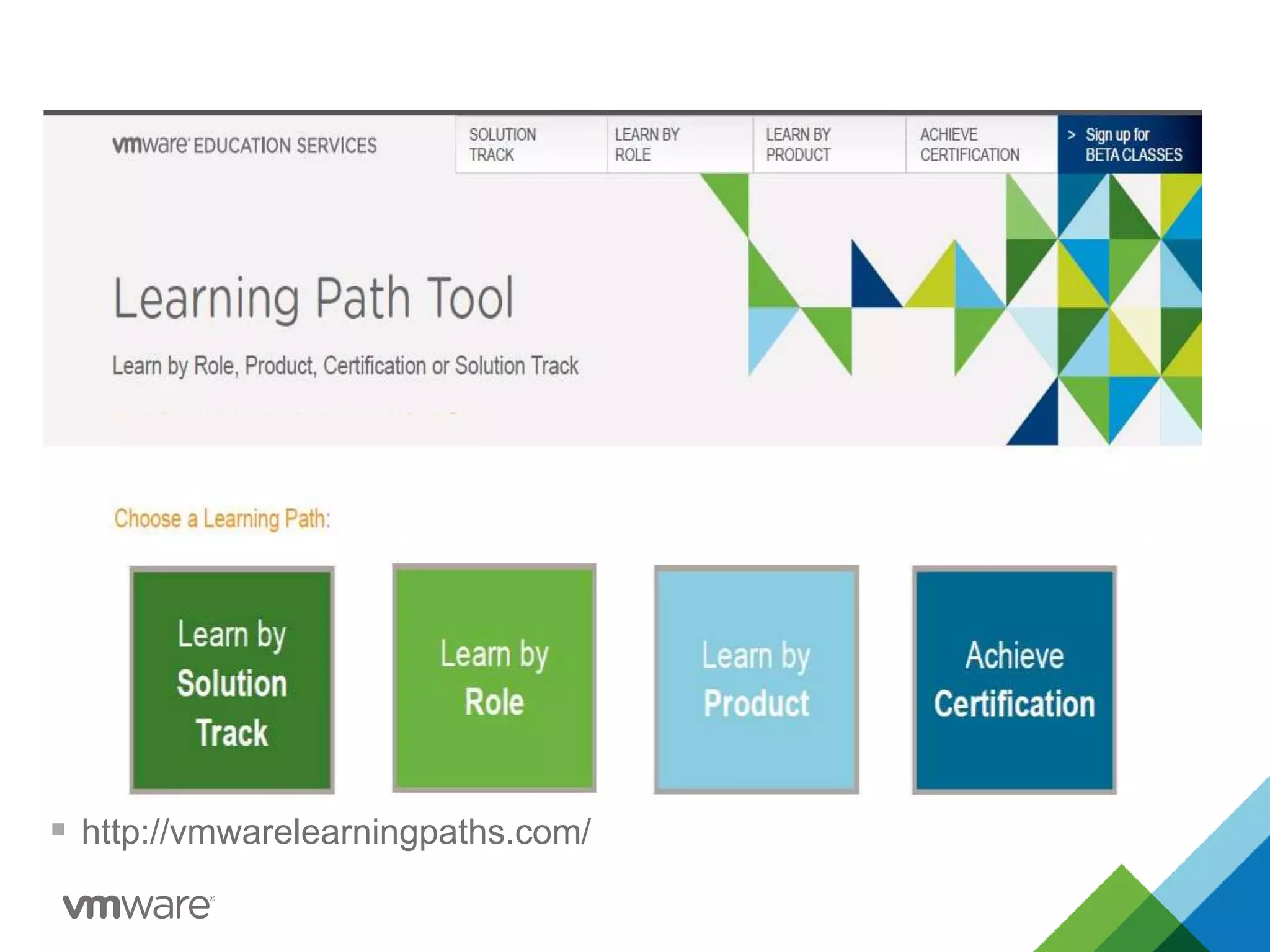 Learning Paths
 http://vmwarelearningpaths.com/
 