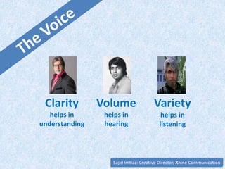 Clarity Volume Variety
helps in
understanding
helps in
hearing
helps in
listening
Sajid Imtiaz: Creative Director, Xnine Communication
 