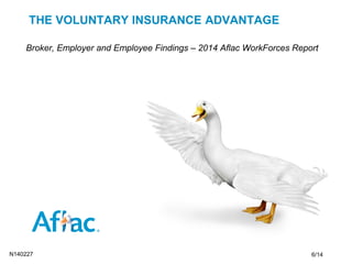 THE VOLUNTARY INSURANCE ADVANTAGE
Broker, Employer and Employee Findings – 2014 Aflac WorkForces Report
N140227 6/14
 