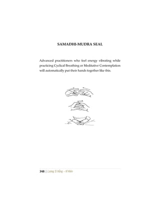 348 | Lương Sĩ Hằng – Vĩ Kiên
SAMADHI-MUDRA SEAL
Advanced practitioners who feel energy vibrating while
practicing Cyclical Breathing or Meditative Contemplation
will automatically put their hands together like this.
 