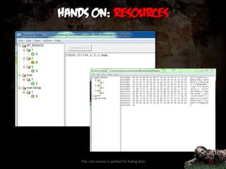 Hands on: resources




    The .rsrc section is perfect for hiding data   83
 