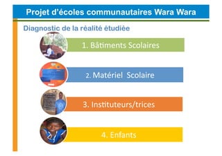Projet d’écoles communautaires Wara Wara



             1.	
  BâCments	
  Scolaires	
  	
  


              2.	
  Matérie...
