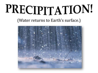 (Water returns to Earth’s surface.)PRECIPITATION!