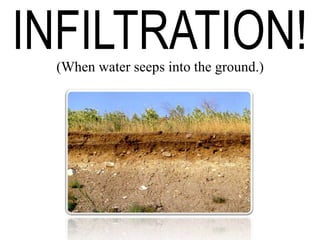 INFILTRATION!(When water seeps into the ground.)