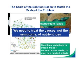 The Scale of the Solution Needs to Match the
Scale of the Problem
45% reduction in downstream loads
Significant reductions in
stream N and P
concentrations needed to
meet new nutrient criteria
We need to treat the causes, not the
symptoms, of nutrient loss
 