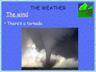 THE WEATHER
The wind
• There’s a tornado.
 