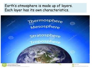 3
Earth’s atmosphere is made up of layers.
Each layer has its own characteristics.
 