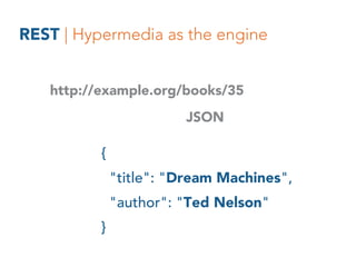 REST | Fielding’s definition of hypermedia
the simultaneous presentation
of information and controls
HTML or JSON
with lin...