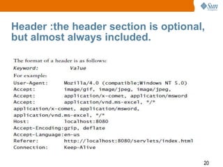 20
Header :the header section is optional,
but almost always included.
 