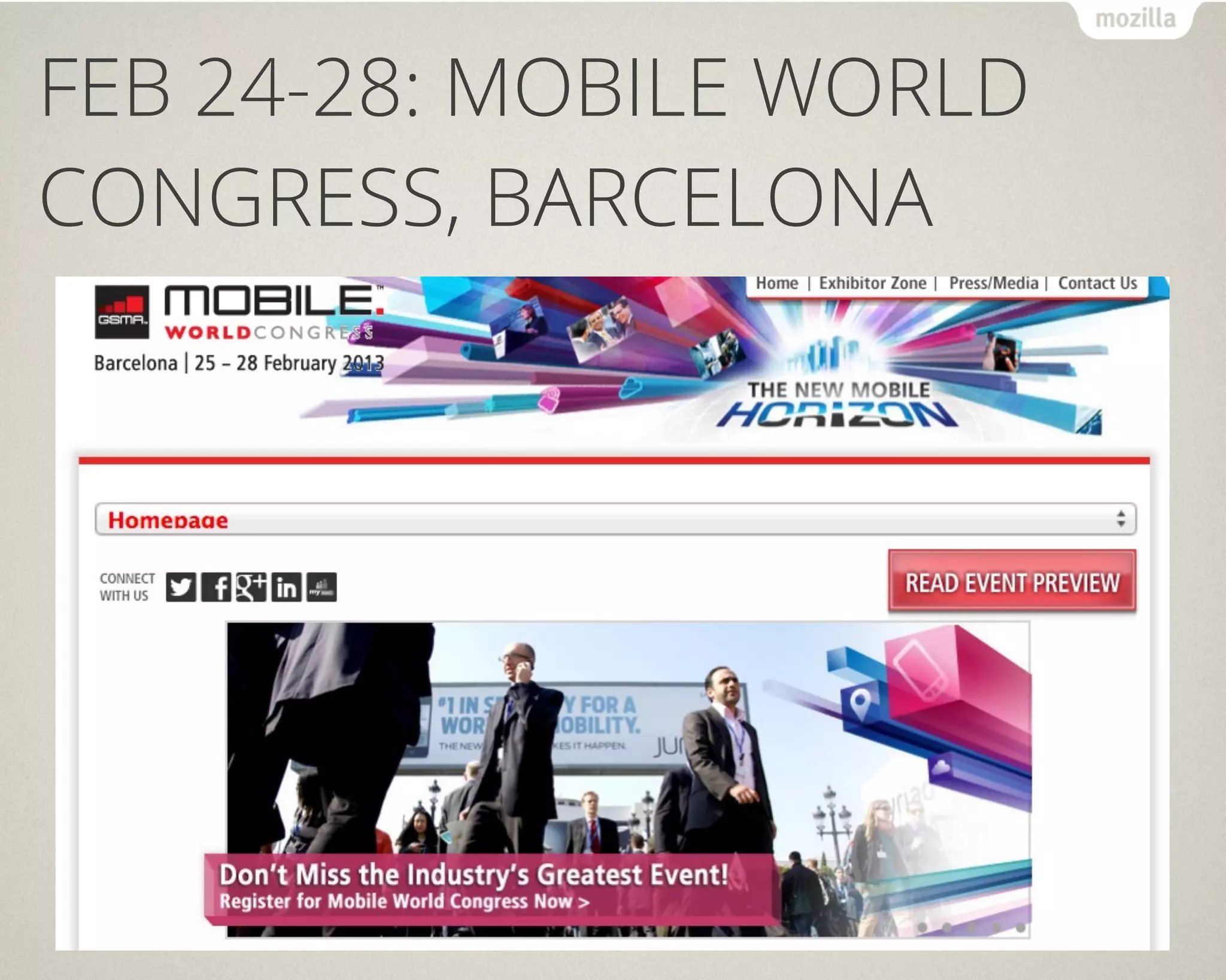 FEB 24-28: MOBILE WORLD
CONGRESS, BARCELONA
 