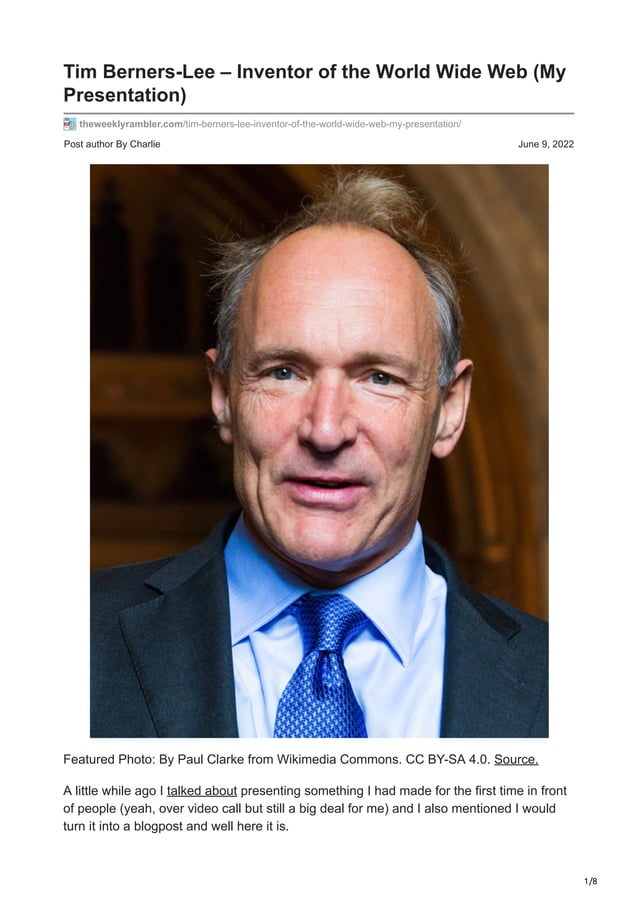 Tim Berners-Lee Inventor of the World Wide Web | PDF