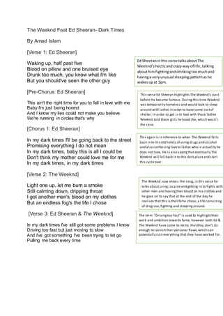 The Weeknd Feat Ed Sheeran Dark Times Lyric Analysis Amad Islam