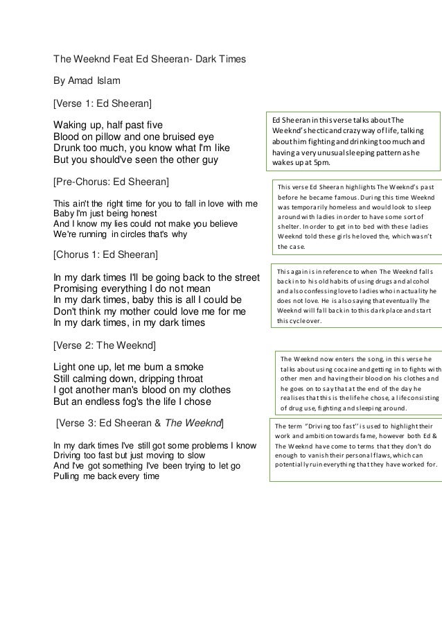 Lyric one day at a time lyrics : The weeknd feat ed sheeran Dark Times Lyric Analysis (Amad Islam)