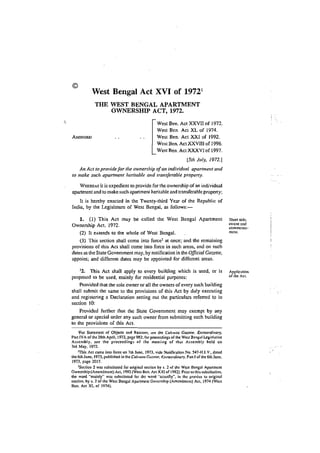 The West Bengal Apartment Ownership Act, 1972