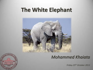 The White Elephant

Mohammed Khaiata
Friday 25th October 2013

 