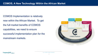 Your COMOS Design Assistants
COMOS, A New Technology Within the African Market
2
COMOS Implementation is relatively
new within the African Market. To get
the full market benefits of COMOS
capabilities, we need to ensure
successful implementation plan for the
mainstream markets.
 