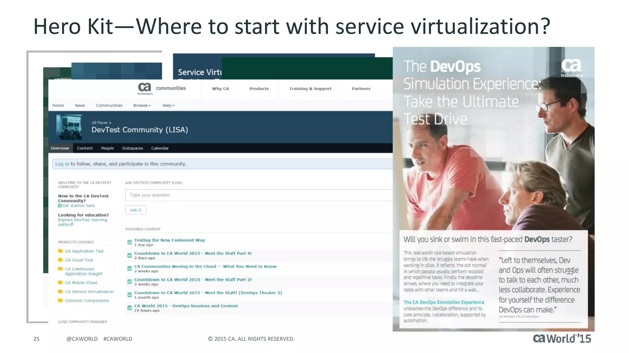 25 © 2015 CA. ALL RIGHTS RESERVED.@CAWORLD #CAWORLD
Hero Kit—Where to start with service virtualization?
 