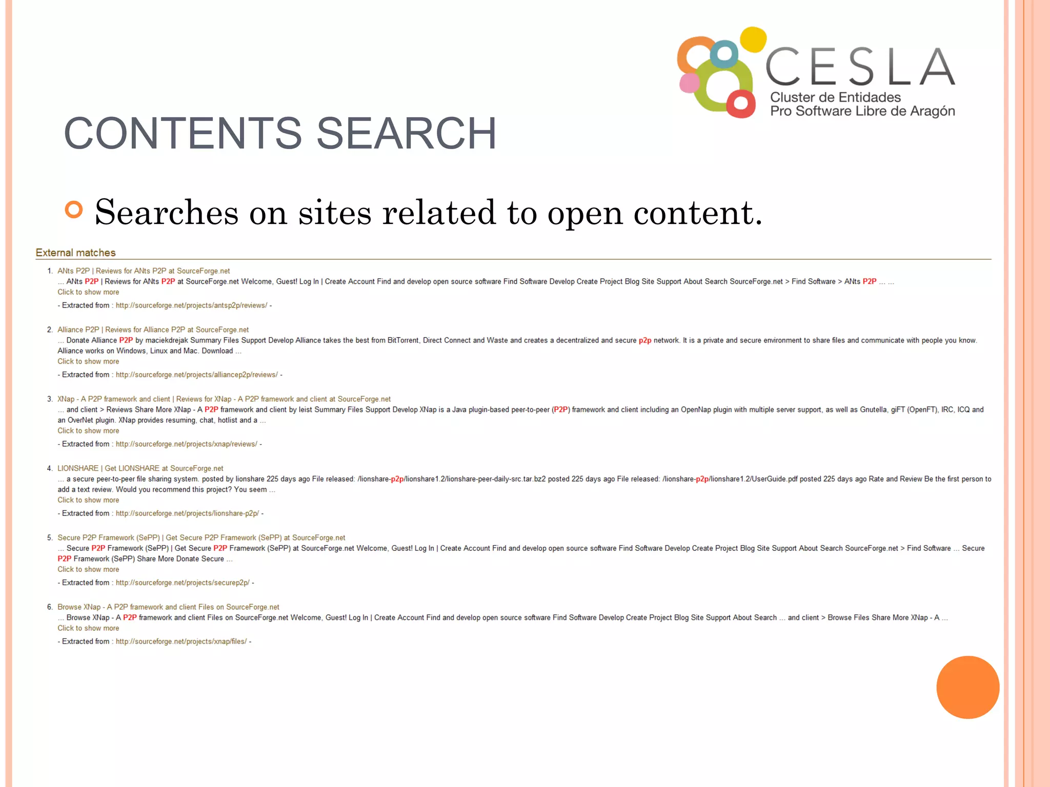 CONTENTS SEARCH
   Searches on sites related to open content.
 