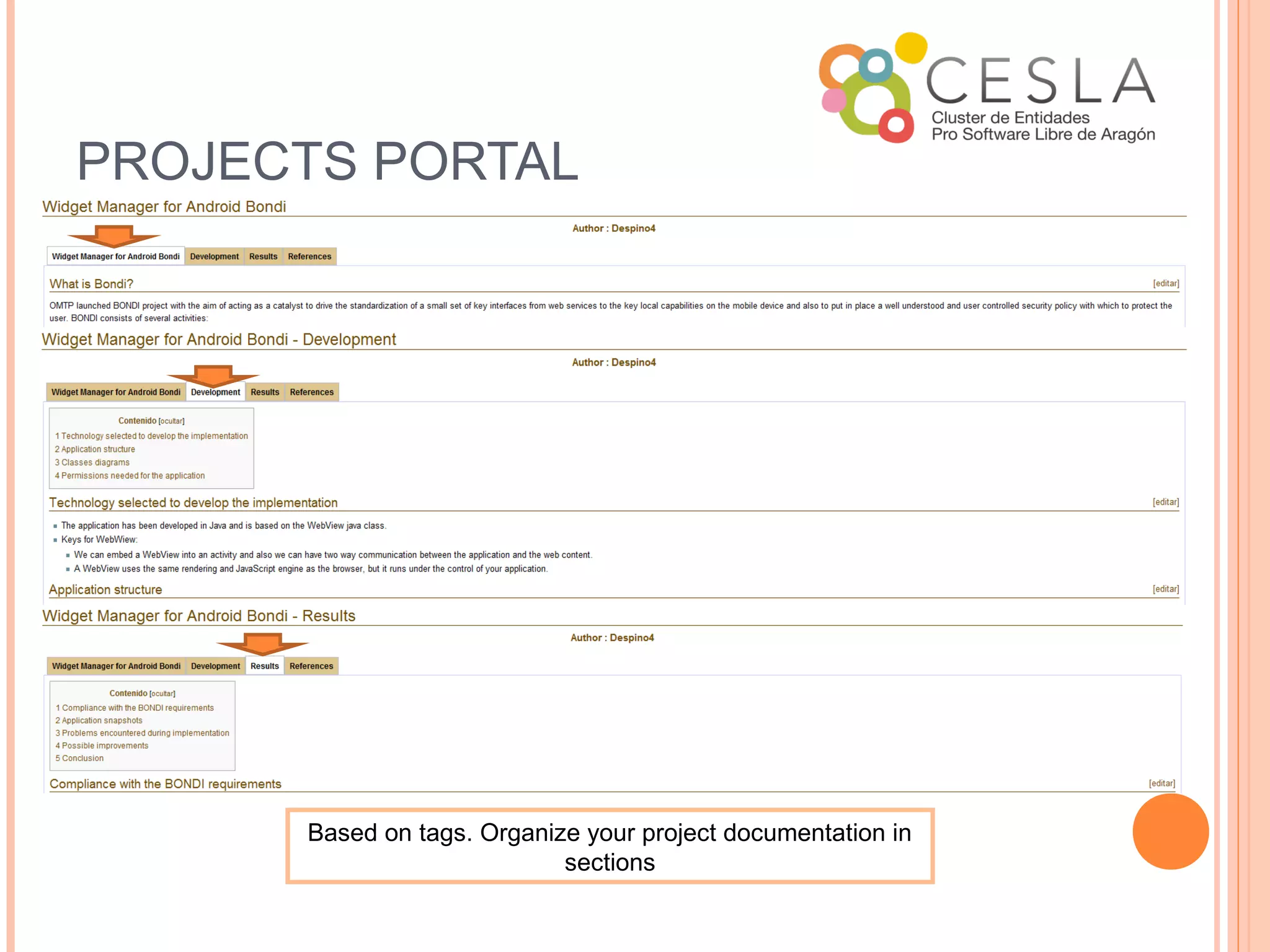 PROJECTS PORTAL




      Based on tags. Organize your project documentation in
                            sections
 