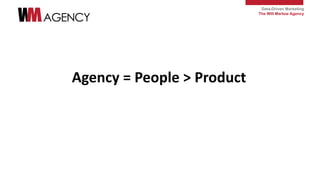 Data-Driven Marketing
The Will Marlow Agency
Agency = People > Product
 